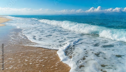 beautiful light blue seashore with sea foam italian beach natural marine background