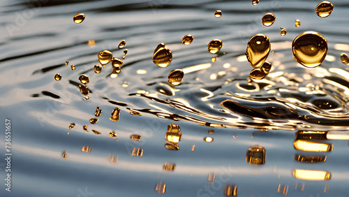 Illustration of Golden Oil drops in the water. abstract background graphics source