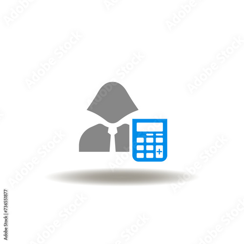 Vector illustration of woman with calculator. Icon of CAO Chief Accounting Officer. Symbol of CFO Chief Financial Officer.