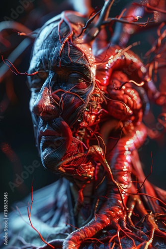 The Impact of Coronary Heart Disease A 3D Rendering of Thickened Arteries and Veins with High Cholesterol