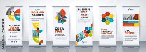 Vector set of modern roll Up Banner stand design. Brochure for exhibition, fair, show, fest.
