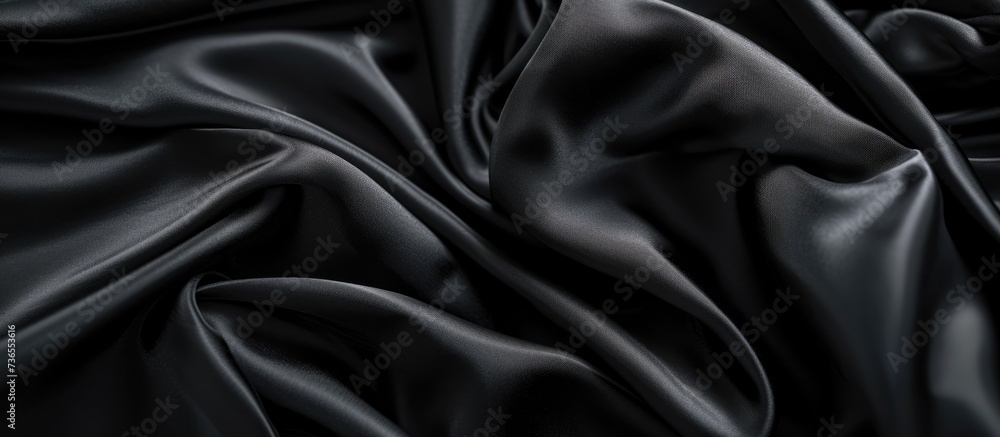 Close-up of creased black fabric for backdrop. Close-up of creased black fabric for backdrop.