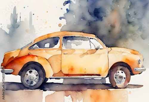 Old car watercolour painting 