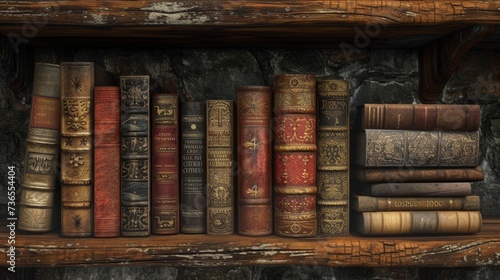 A detailed view of a rustic bookshelf displaying a diverse collection of literature, representing the vast and rich world of stories waiting to be explored on World Book Day, in high-definition