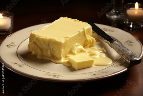 Smooth Plate piece butter. Food dairy. Generate AI