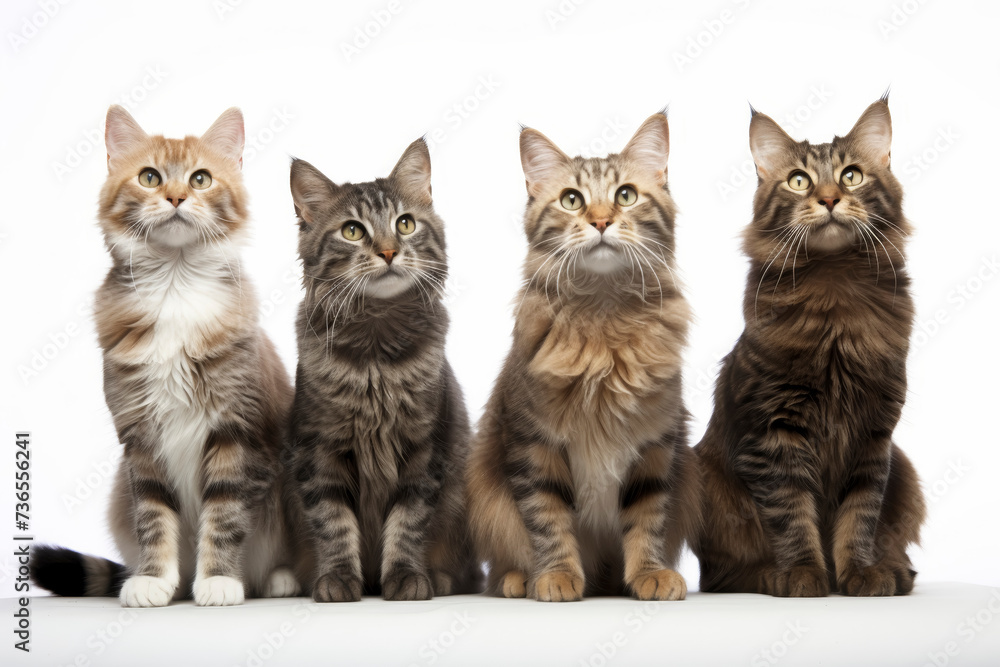 Four Majestic Maine Coon Cats Side by Side