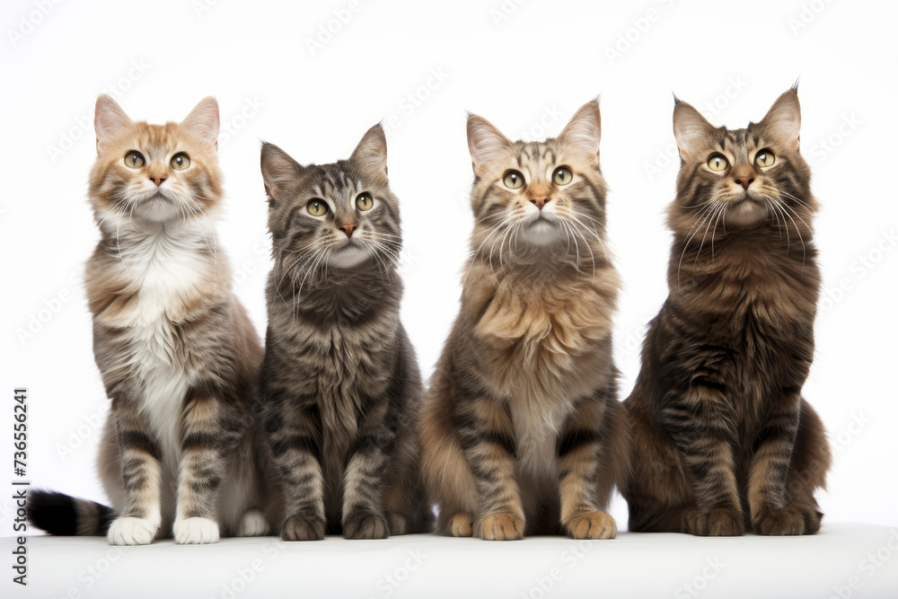 Four Majestic Maine Coon Cats Side by Side Four Majestic Maine Coon Cats Side by Side