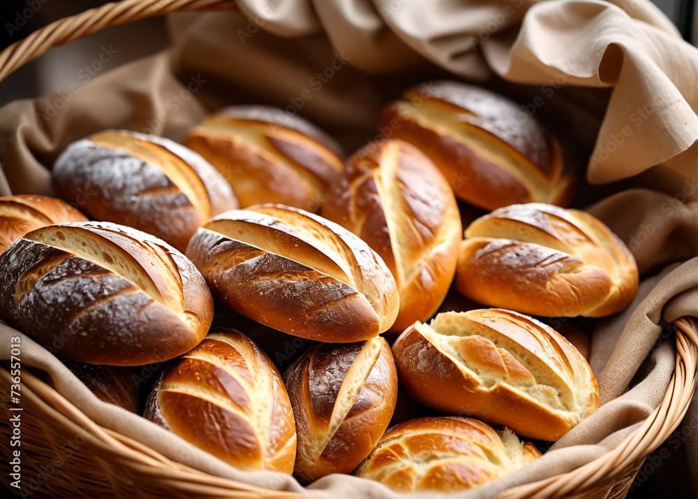 A basket filled with freshly baked bread. Generative AI