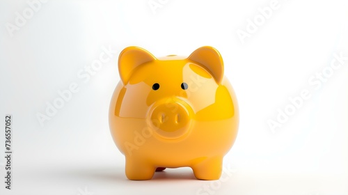 Yellow Piggy Bank on a white Background. Business Template with Copy Space