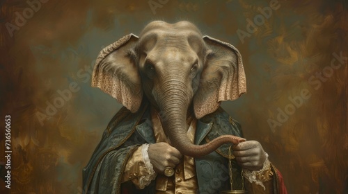 anthropomorphic painting of elephant dressed as a lawyer in renaissance humanism --ar 16:9 --v 6 Job ID: d9aea9df-8a5d-42c3-bb7e-3e48ef55d9f8