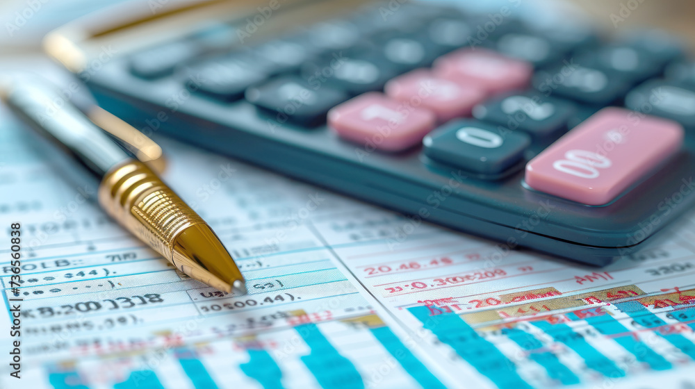 Business Accounting with Golden Pen and Calculator Business Accounting with Golden Pen and Calculator