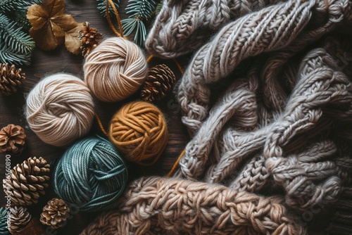 Craft knitting hobby background with yarn.