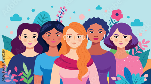 Diverse group of women together illustration photo