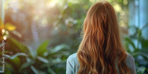 woman with beautiful hair back view Generative AI