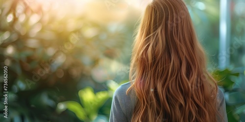 woman with beautiful hair back view Generative AI