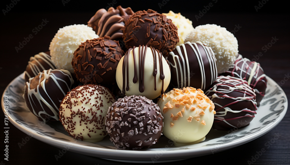 Chocolate truffle collection  gourmet indulgence, a sweet variation of luxury generated by AI