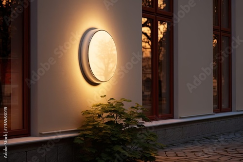 outdoor lighting lamp downlight wall mount modern design for an office building. Office building modern wall mounted downlight for outdoor lighting. Exterior design of modern office or home, copyspace