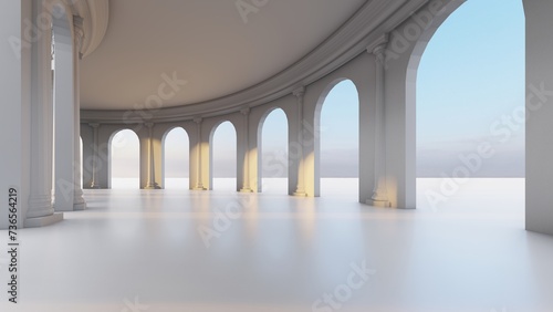 Classic semicircular interior with columns 3d render photo