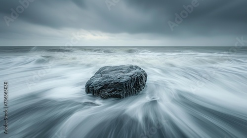 Rock in the ocean, long exposure.