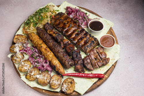 Lyulya kebab in a restaurant or pub. Close-ups