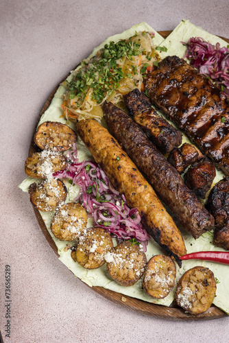 Lyulya kebab in a restaurant or pub. Close-ups