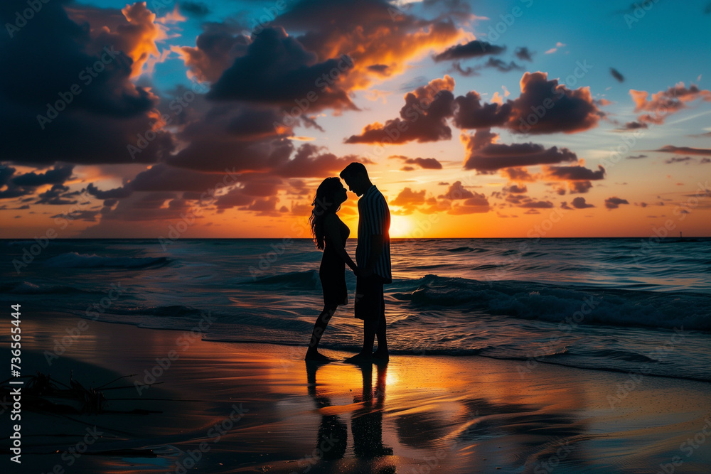 Fototapeta premium silhouettes of lovers at sunset