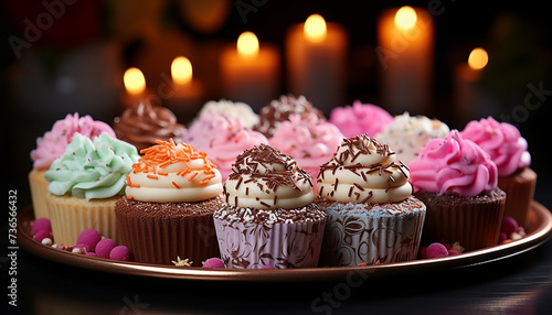 Gourmet cupcake with chocolate icing, a sweet indulgence for celebration generated by AI