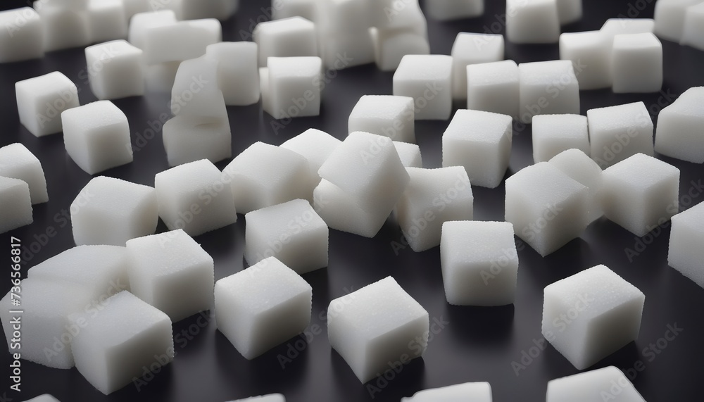 Scattered White Sugar Cubes on Dark Background Scattered White Sugar Cubes on Dark Background