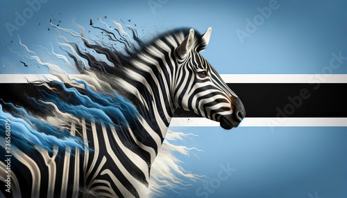 blue , black and white Botswana flag and Zebra Painting  photo