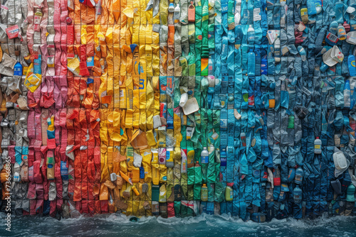 A visually striking collage of recycled materials transformed into innovative art installations, emphasizing the creativity and beauty that can emerge from waste reduction. Generative Ai.