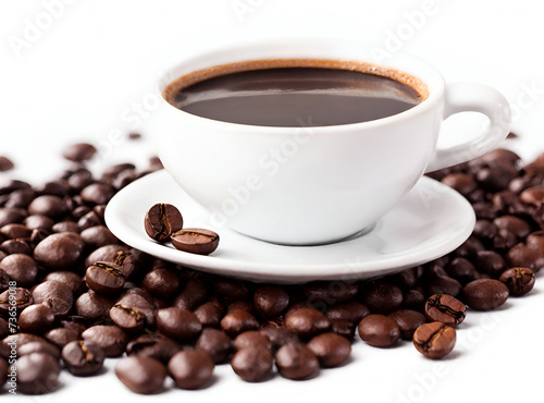 Hot Coffee Beans on white Background