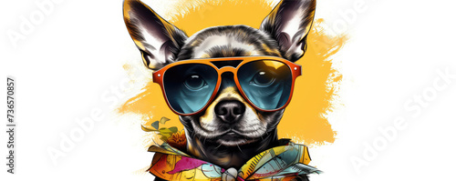 Funny dog head detail with summer sunnglases on wide backgrund. copy space for your text