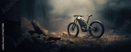 Modern electric bicycle in dark background.
