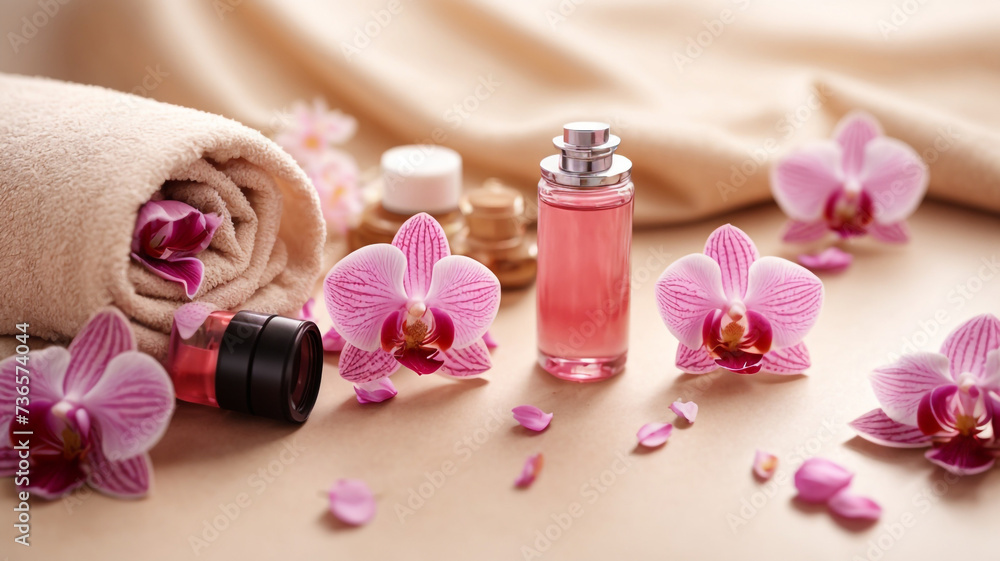 spa still life with pink orchid spa still life with pink orchid