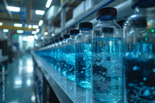 A biotech laboratory focused on developing innovative solutions to address water pollution and enhance water purification processes. Concept of sustainable water technologies. Generative Ai.