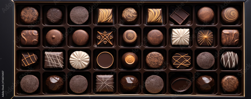 Variety chocolate pralines top view. Variety chocolate pralines top view.