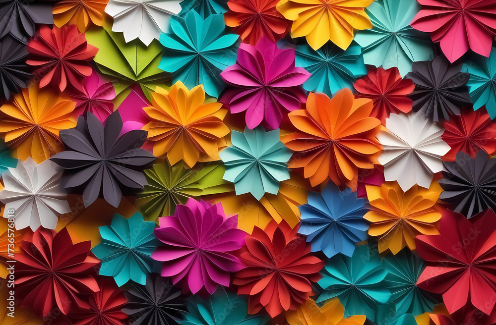 Colorful paper flowers background. Top view. Flat lay. Colorful paper flowers background. Top view. Flat lay.