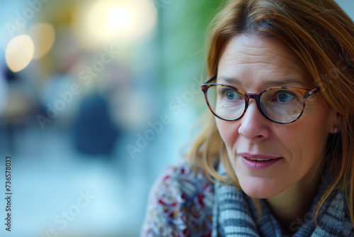 business meeting portrait of a woman with glasses and talking