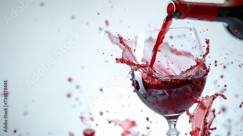 Dynamic close-up of red wine splashing out of a glass, capturing the motion against a white background. Ideal for beverage, celebration, or dynamic liquid imagery.