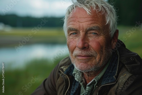 Portrait of a healthy positive senior man looking at the camera. Gray hair mature man in the nature.  © Creative Sparks