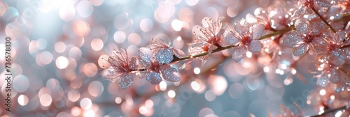 Ethereal light blue and pale pink bokeh banner background with abstract blur effect