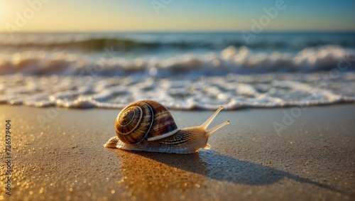 A snail crawling on the beach