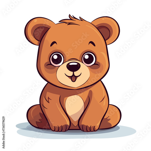 Cute cartoon teddy bear sitting on the grass. Vector illustration.