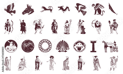 Ancient greek art collection. classic art icon mega bundle