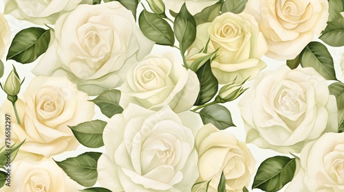 Abstract Background of illustrated Roses. Floral Wallpaper in ivory Colors