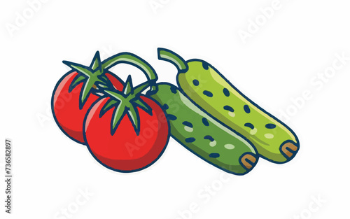 Fresh Garden Tomatoes & Cucumbers Icon Illustration  