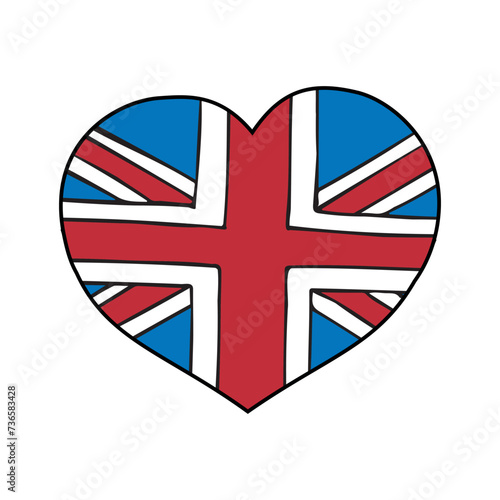 Vector hand drawn doodle sketch colored Great Britain flag heart isolated on white background