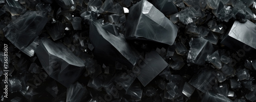 Black crystals, look like coal, closeup macro detail - abstract crystalline background. Generative AI photo