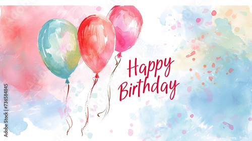 An image of "Happy Birthday" written in soft, flowing watercolor brush strokes, 