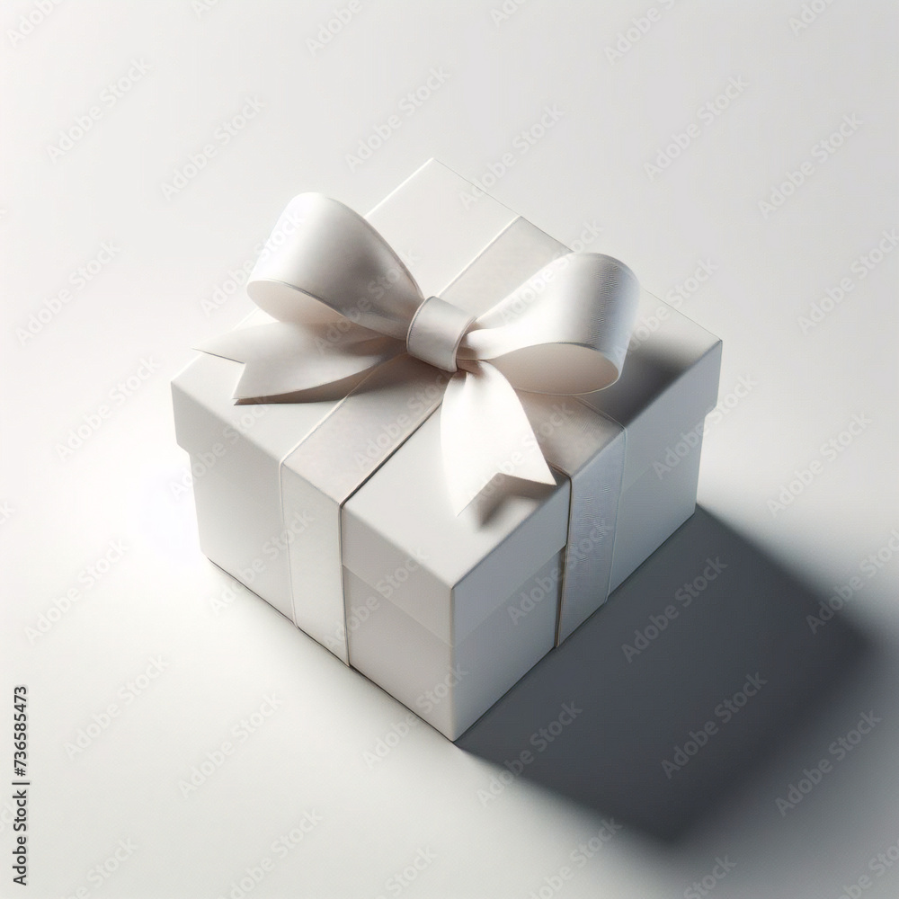 Caja de regalo blanca con lazo de cinta roja, aislada sobre fondo blanco Caja de regalo blanca con lazo de cinta roja, aislada sobre fondo blanco
